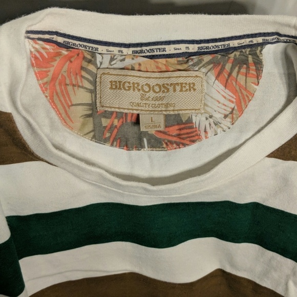 Big Rooster Brown Green & Cream Striped T-shirt - Picture 3 of 4